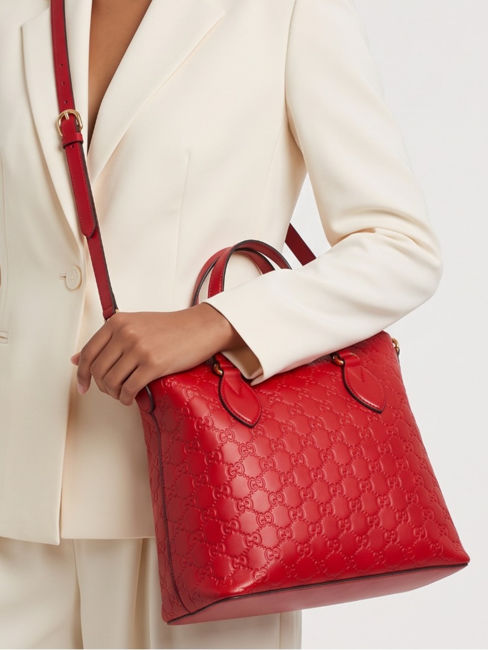 Authentic Gucci Red Leather Tote/ Shoulder Bag.
